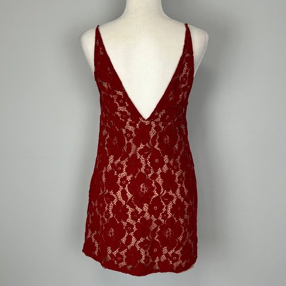 Free People Womens Dangerous Love Red Lace Mini Slip Dress V Neck size 2 - Picture 6 of 15